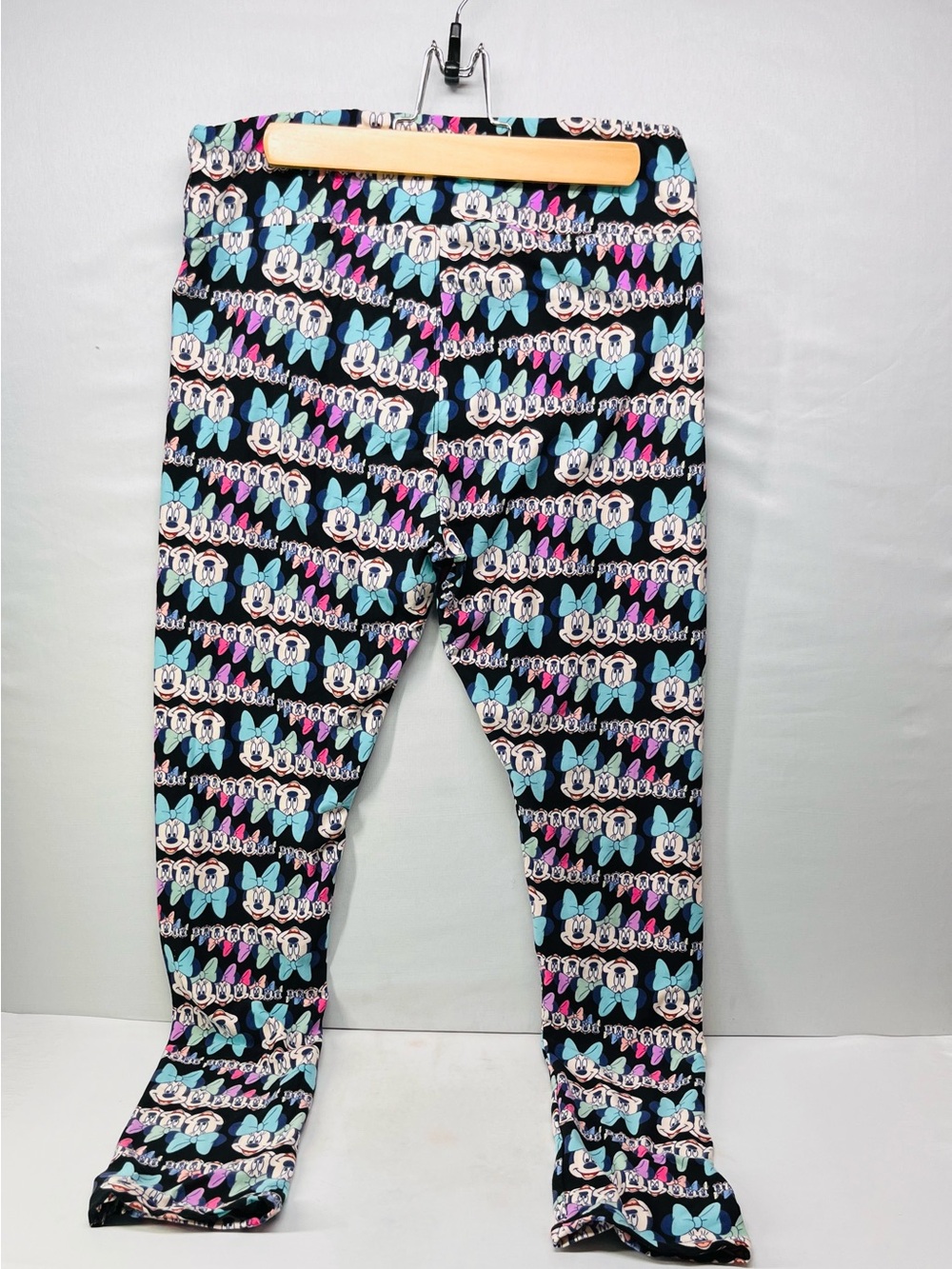 LuLaRoe Minnie Mouse Black Leggings with Blue and‎ Pink Cartoon Bow Print